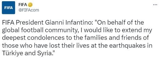 FIFA Başkanı Gianni Infantino’dan taziye mesajı
