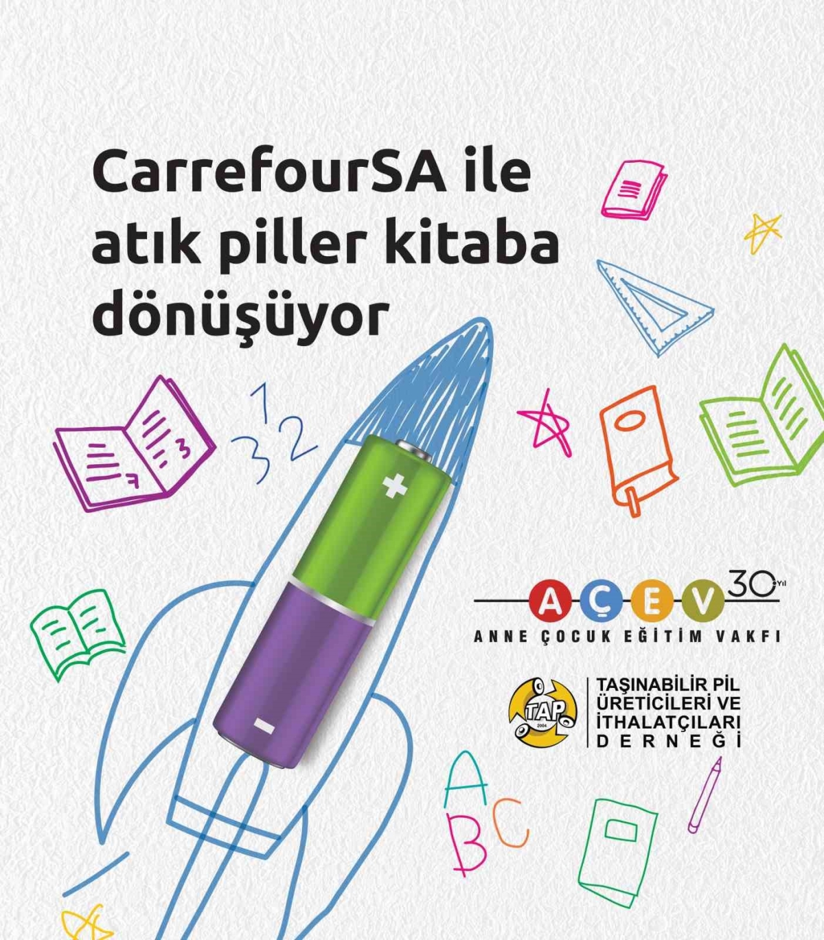 CarrefourSA’da atık piller AÇEV iş birliği ile çocuklar için kitaba dönüşüyor
