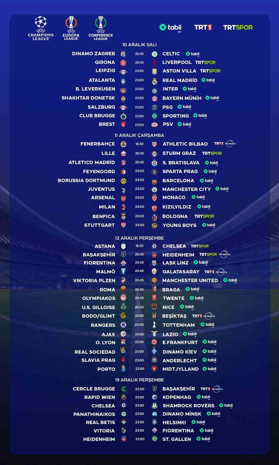 41 UEFA maçı TRT’den canlı yayınlanacak
